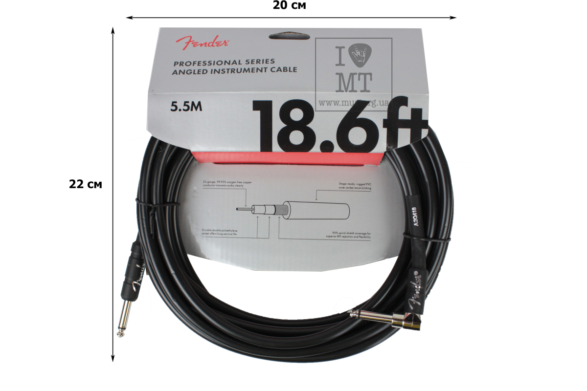 Kabel nástrojový FENDER CABLE PROFESSIONAL SERIES 18.6' ANGLED BLACK