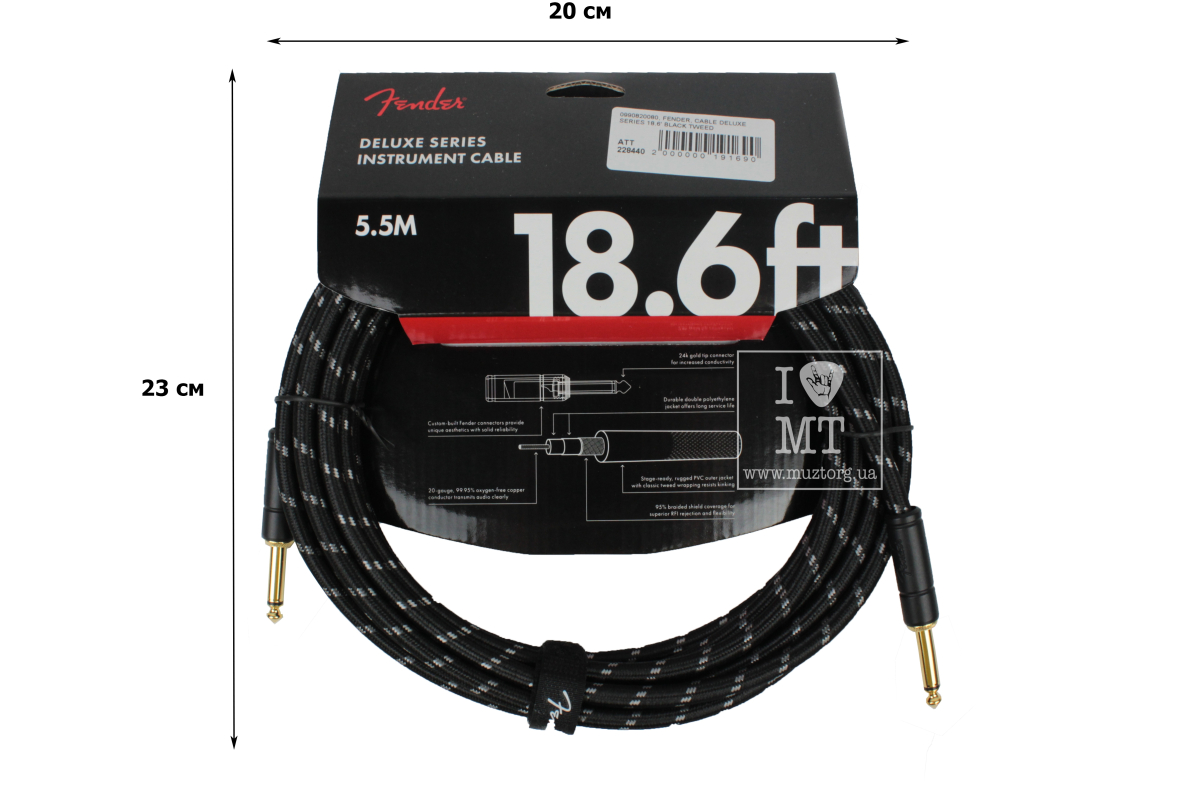 Nástrojový kabel FENDER CABLE DELUXE SERIES 18.6' BLACK TWEED