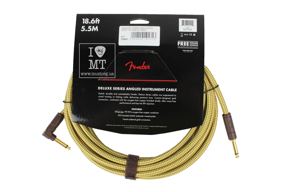 Nástrojový kabel FENDER CABLE DELUXE SERIES 18.6' ANGLED TWEED