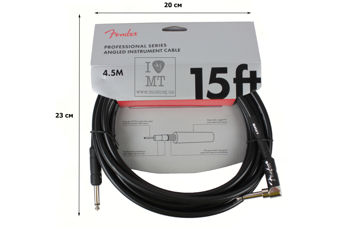Kabel nástrojový FENDER CABLE PROFESSIONAL SERIES ANGLED 15' BLACK