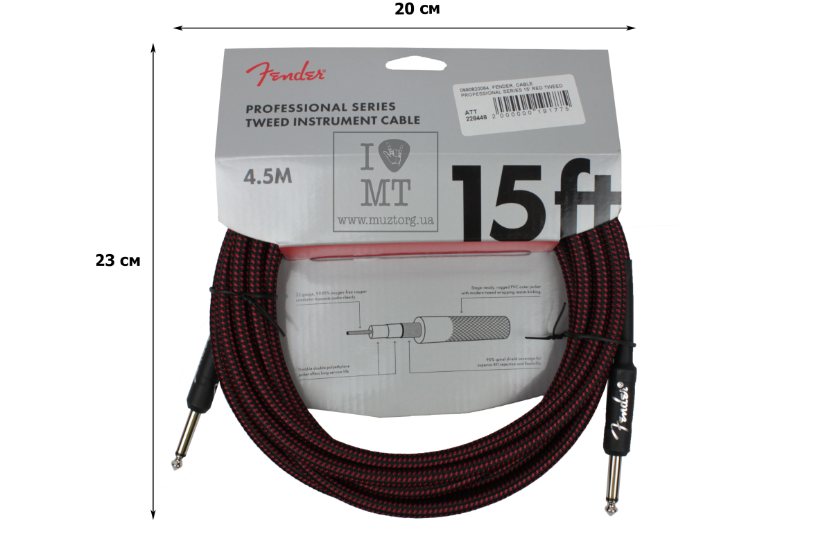 Nástrojový kabel FENDER CABLE PROFESSIONAL SERIES 15' RED TWEED