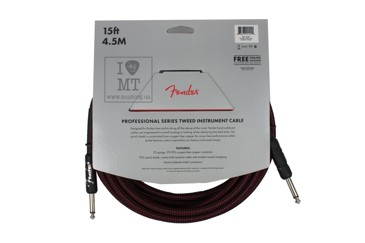 Nástrojový kabel FENDER CABLE PROFESSIONAL SERIES 15' RED TWEED