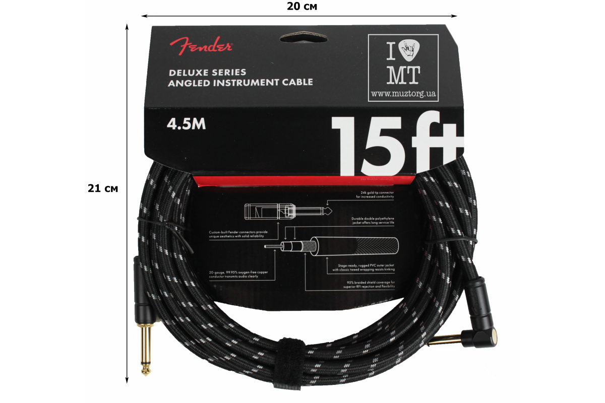 Nástrojový kabel FENDER CABLE DELUXE SERIES 15' ANGLED BLACK TWEED