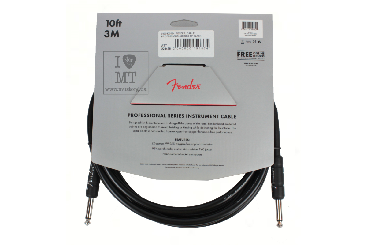 Kabel nástrojový FENDER CABLE PROFESSIONAL SERIES 10' BLACK