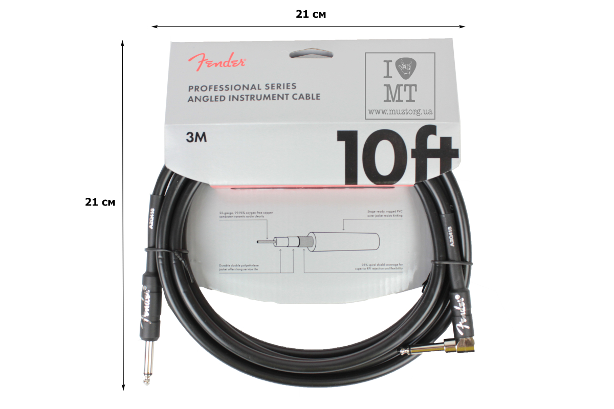 Kabel nástrojový FENDER CABLE PROFESSIONAL SERIES 10' ANGLED BLACK