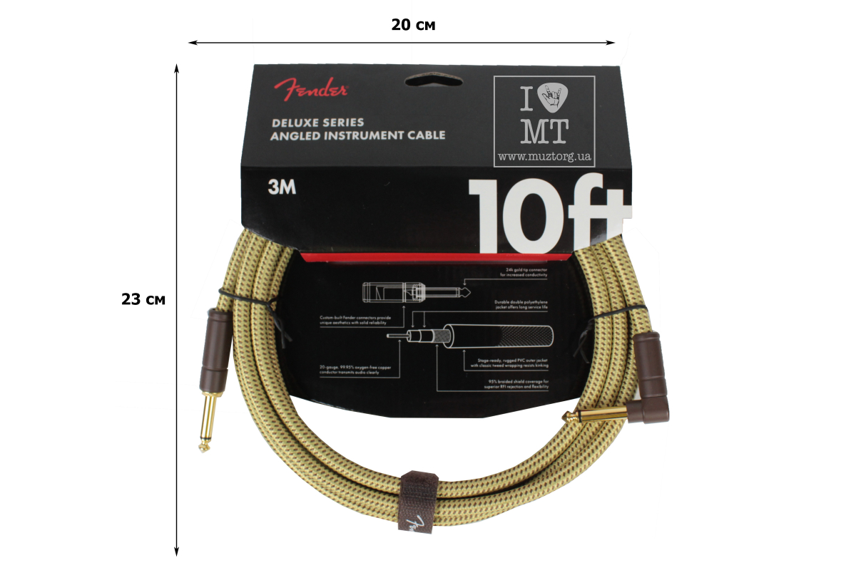 Nástrojový kabel FENDER CABLE DELUXE SERIES 10' ANGLED TWEED
