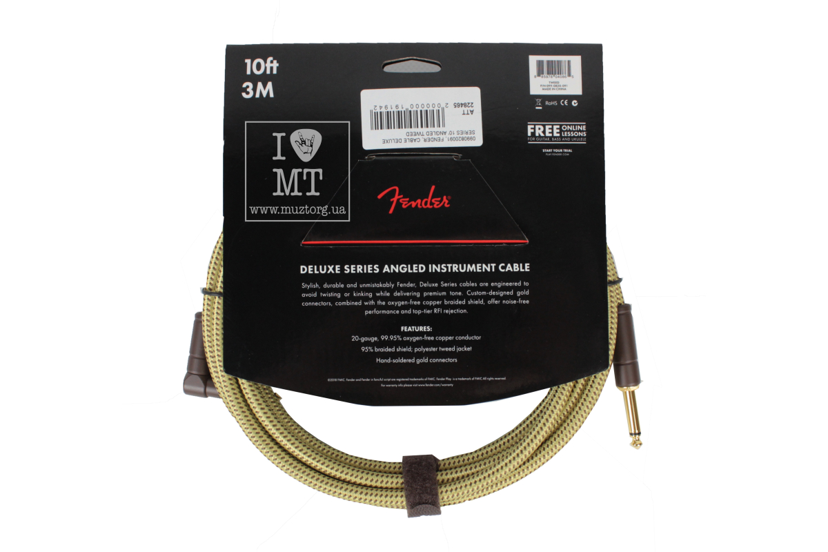 Nástrojový kabel FENDER CABLE DELUXE SERIES 10' ANGLED TWEED