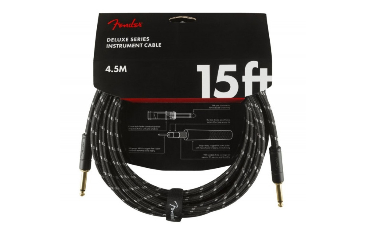 FENDER CABLE DELUXE SERIES 15' BLACK TWEED