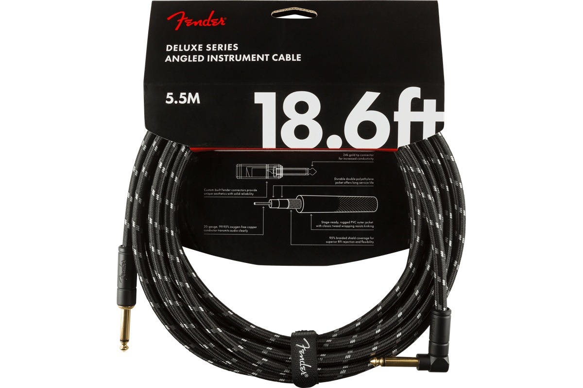 Nástrojový kabel FENDER CABLE DELUXE SERIES 18.6' ANGLED BLACK TWEED