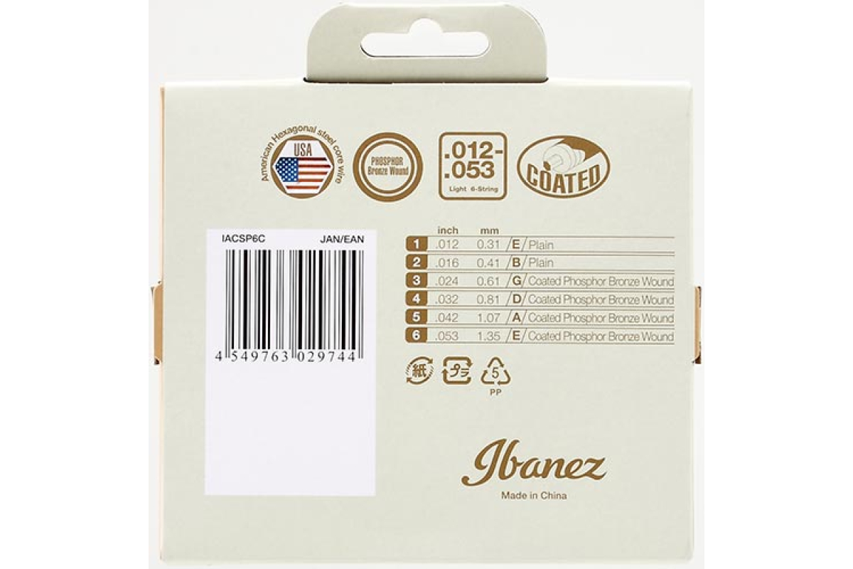 Strings for Acoustic Guitars IBANEZ IACSP6C ACOUSTIC GUITAR STRING 12-53 COATED