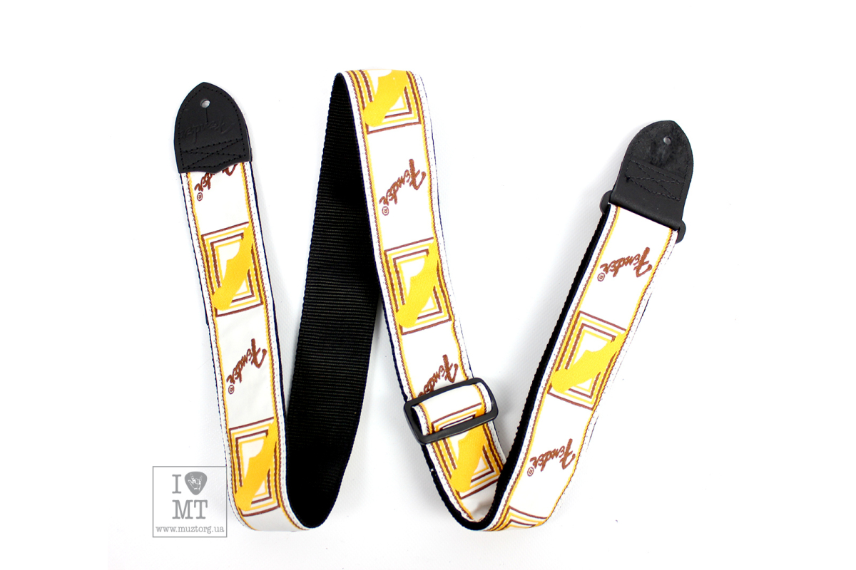 Kytarový popruh FENDER STRAP 2" MONOGRAMMED WHITE BROWN YELLOW