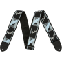 Kytarový popruh FENDER STRAP 2" MONOGRAMMED BLACK LIGHT GREY MEDIUM BLUE