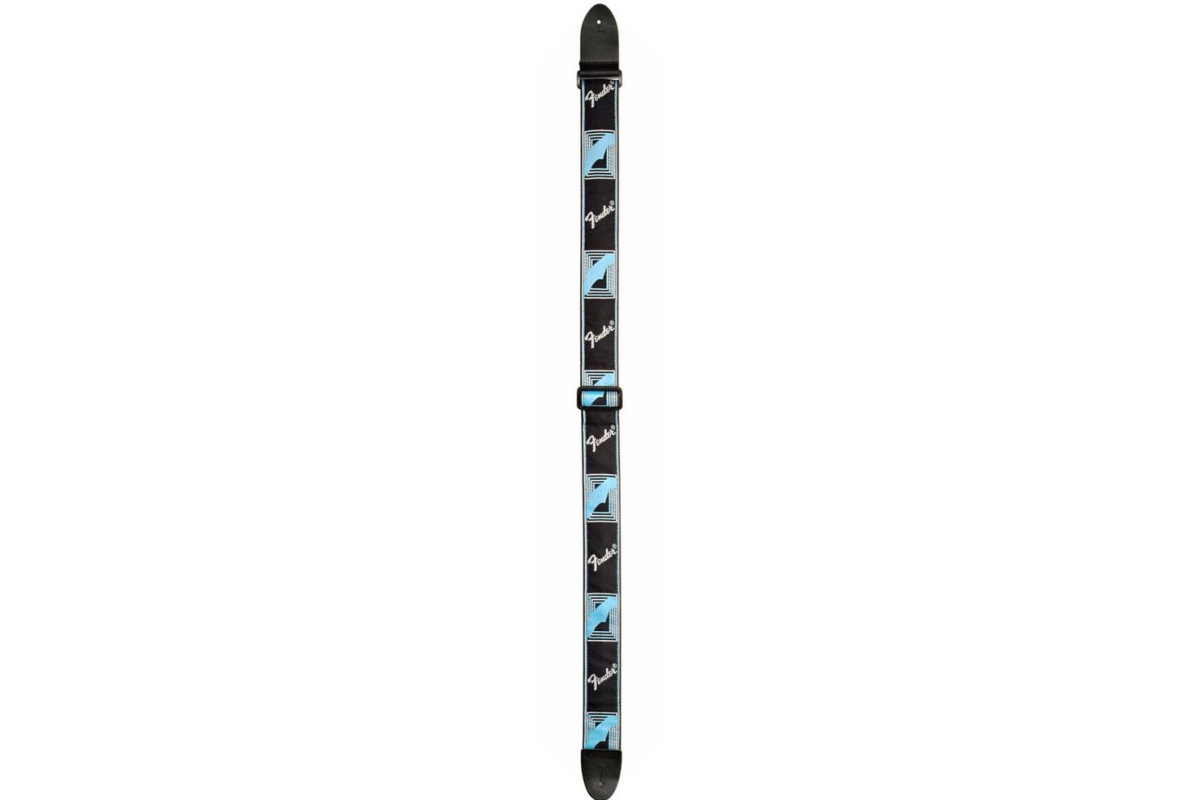 Kytarový popruh FENDER STRAP 2" MONOGRAMMED BLACK LIGHT GREY MEDIUM BLUE