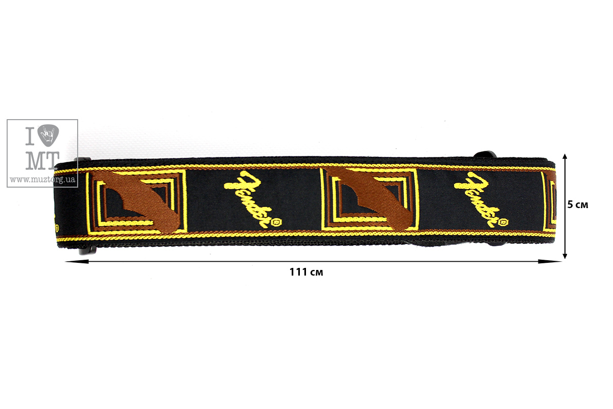 Kytarový popruh FENDER STRAP 2" MONOGRAMMED BLACK/YELLOW/BROWN