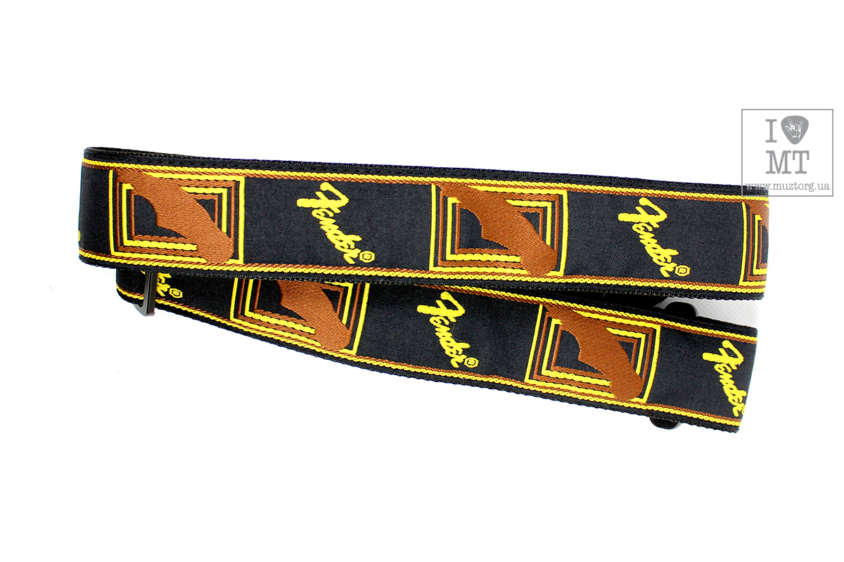 Kytarový popruh FENDER STRAP 2" MONOGRAMMED BLACK/YELLOW/BROWN