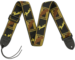 Kytarový popruh FENDER STRAP 2" MONOGRAMMED BLACK/YELLOW/BROWN