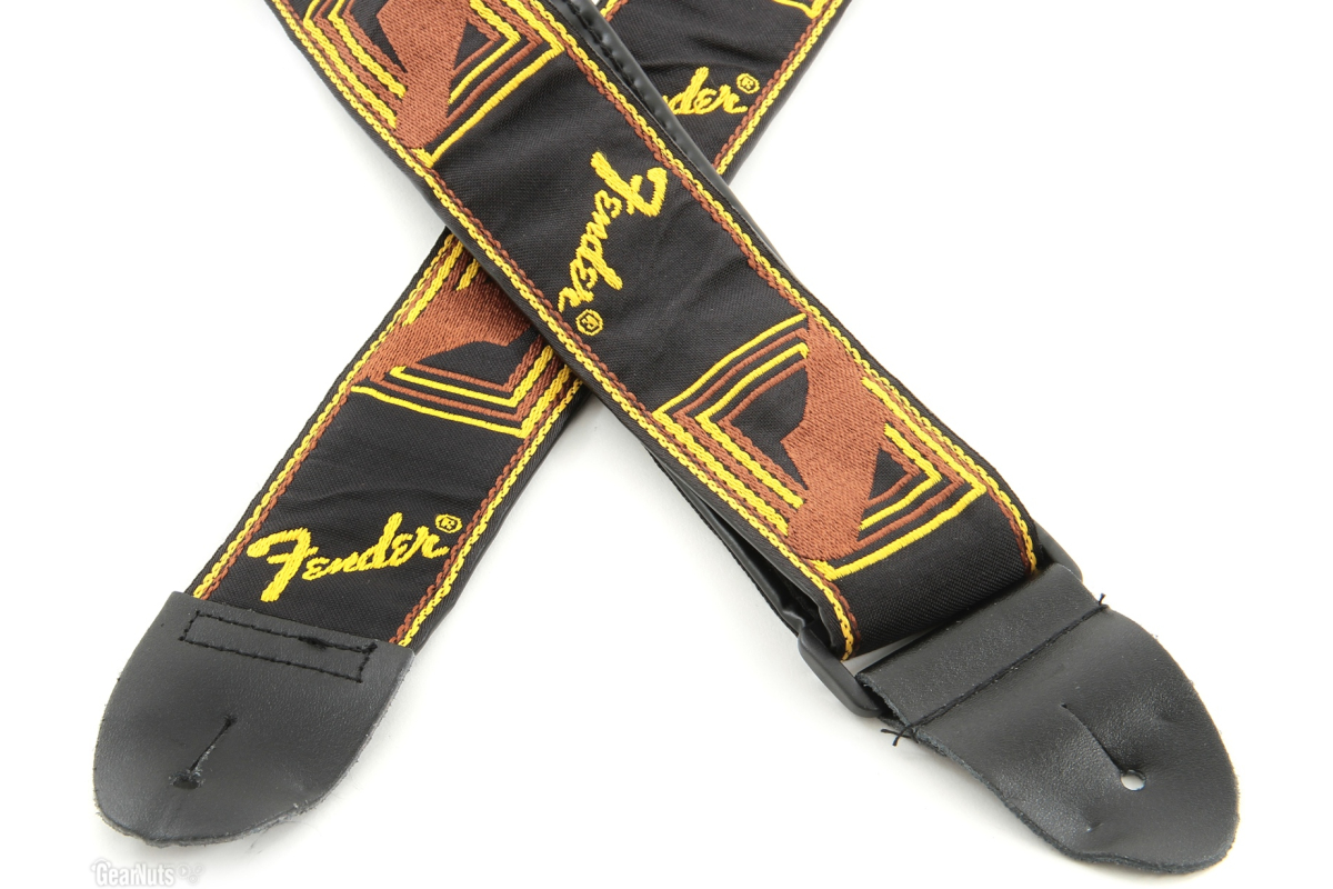 Kytarový popruh FENDER STRAP 2" MONOGRAMMED BLACK/YELLOW/BROWN