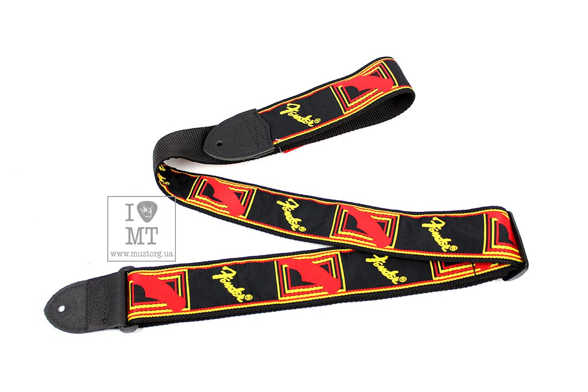 Kytarový popruh FENDER STRAP 2" MONOGRAMMED BLACK/YELLOW/RED