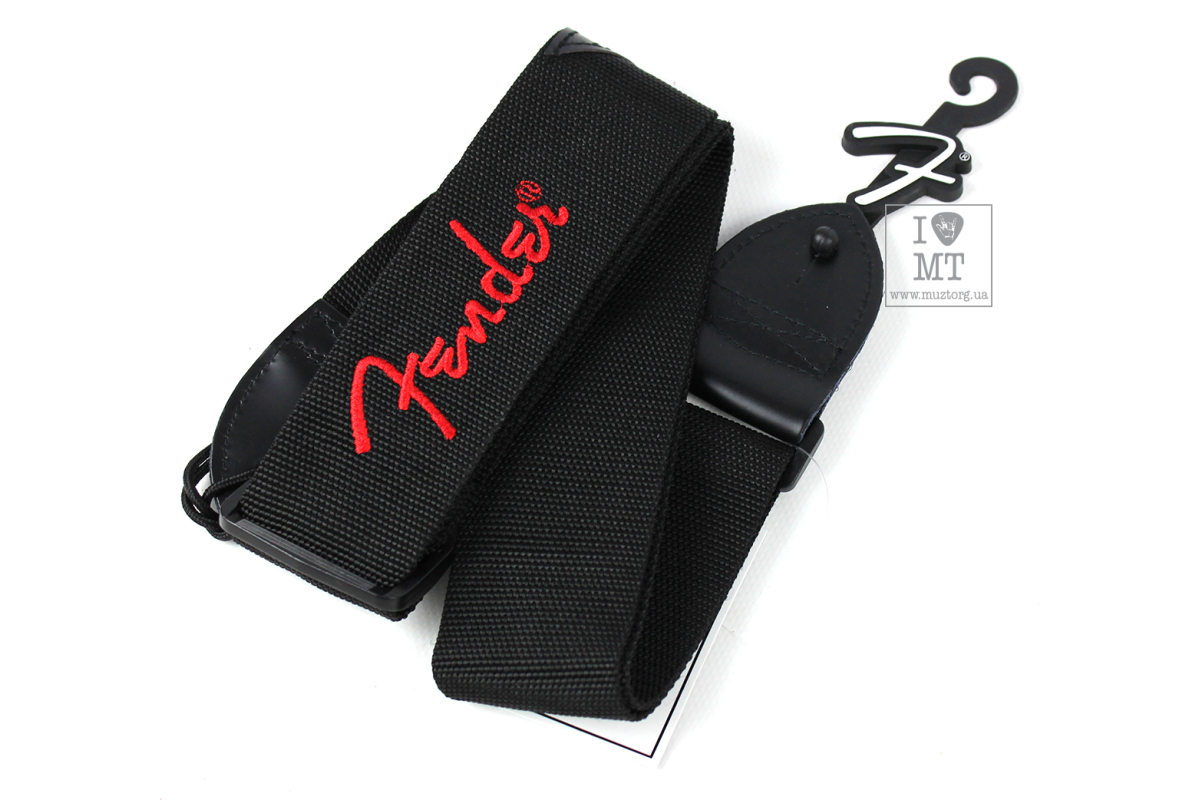 Kytarový popruh FENDER STRAP 2" ČERNÝ ČERVENÝ LOGO