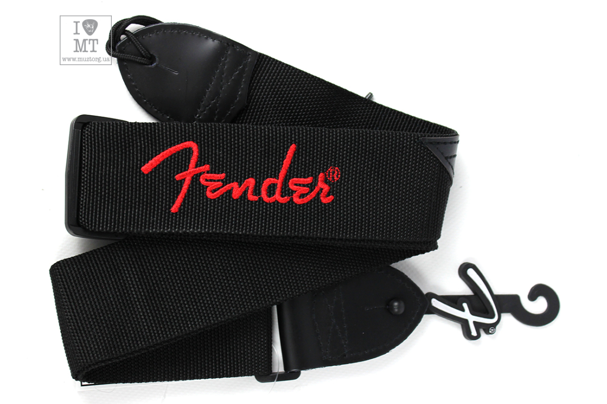 Kytarový popruh FENDER STRAP 2" ČERNÝ ČERVENÝ LOGO