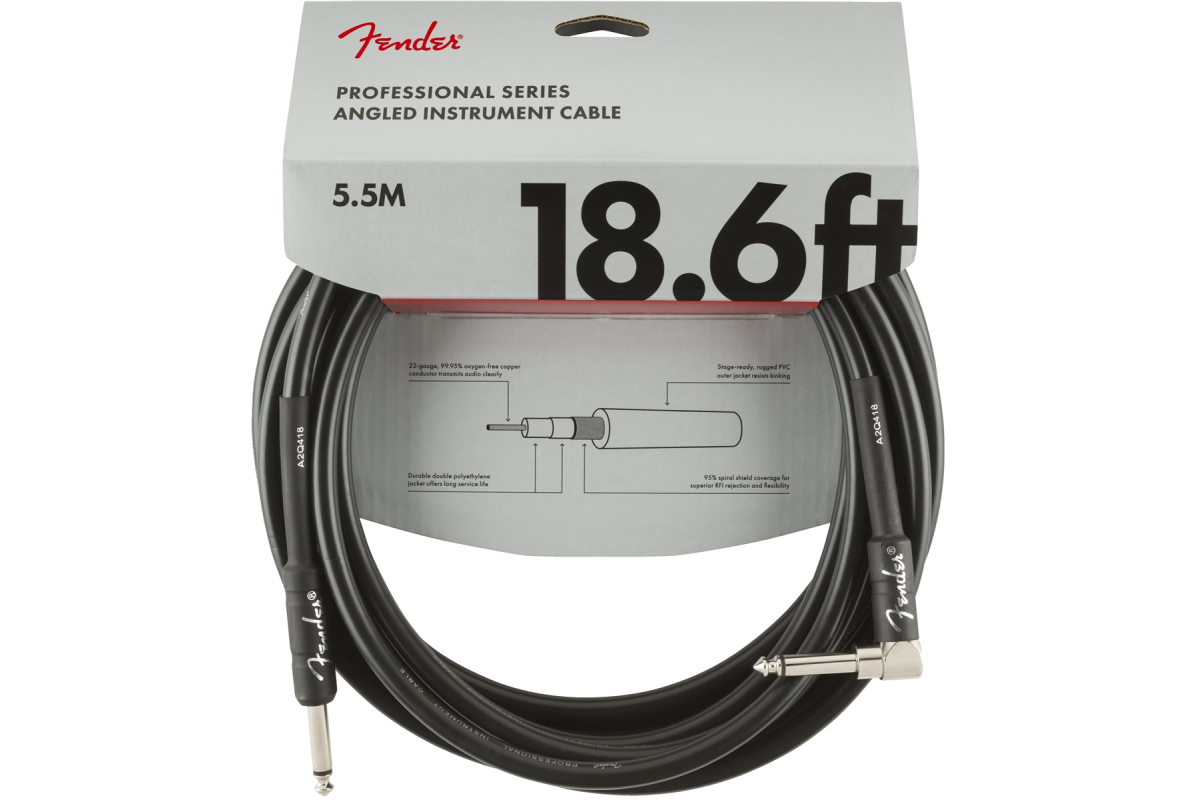 Kabel nástrojový FENDER CABLE PROFESSIONAL SERIES 18.6' ANGLED BLACK
