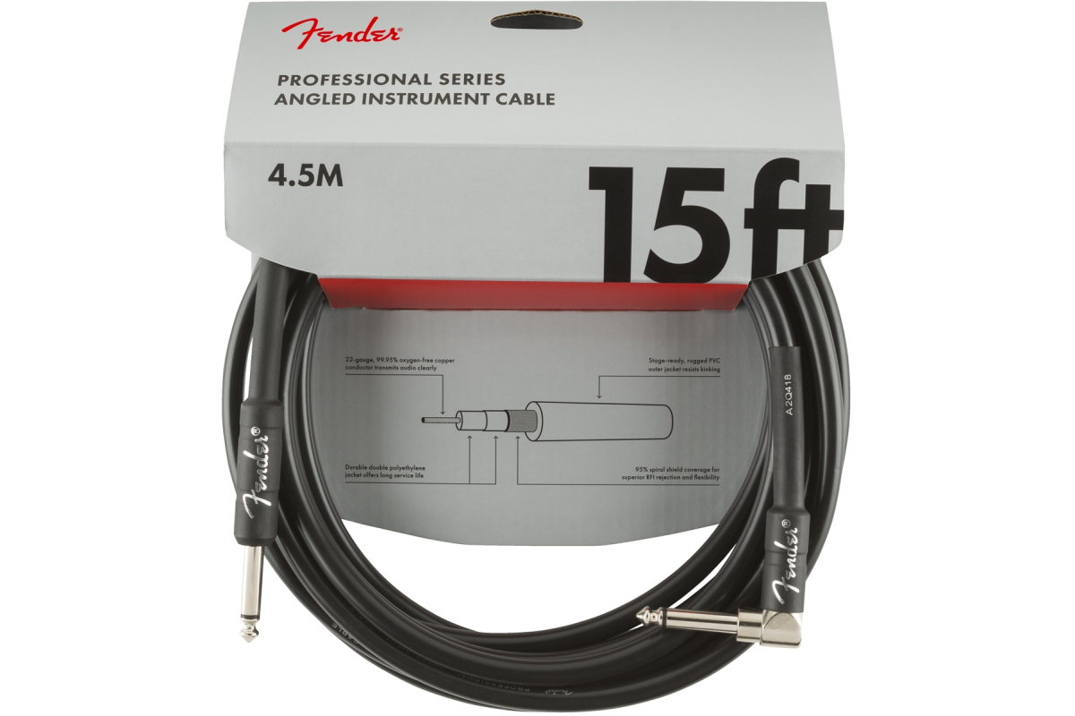 Kabel nástrojový FENDER CABLE PROFESSIONAL SERIES ANGLED 15' BLACK