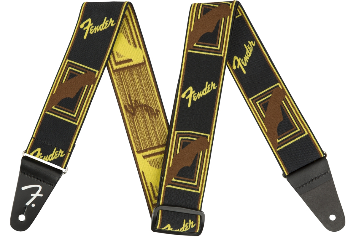 Kytarový popruh FENDER STRAP 2" WEIGHLESS MONOGRAMMED BLACK/YELLOW/BROWN