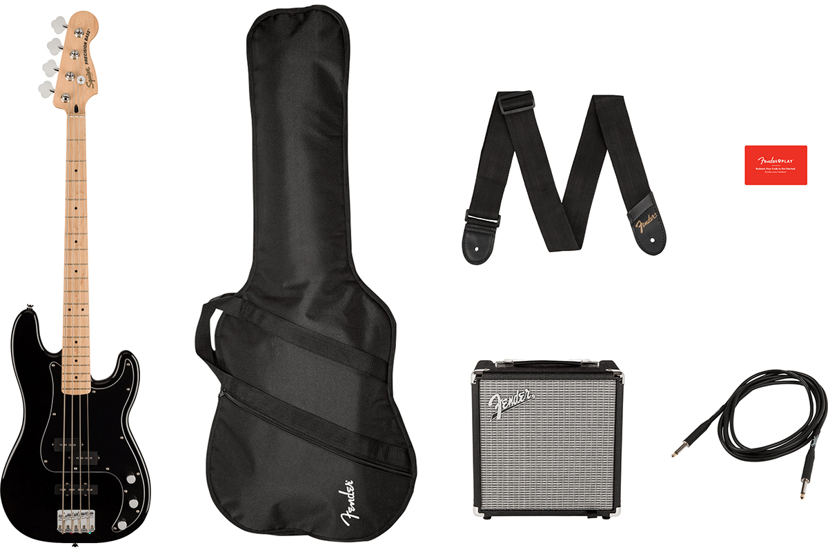 Kytarový set s basovou kytarou SQUIER AFFINITY SERIES PJ BASS START PACK BLACK