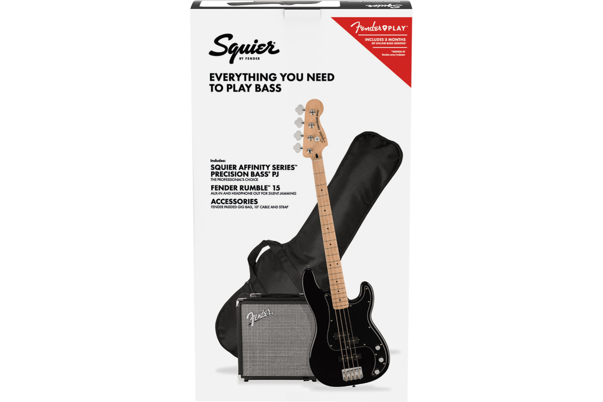 Kytarový set s basovou kytarou SQUIER AFFINITY SERIES PJ BASS START PACK BLACK