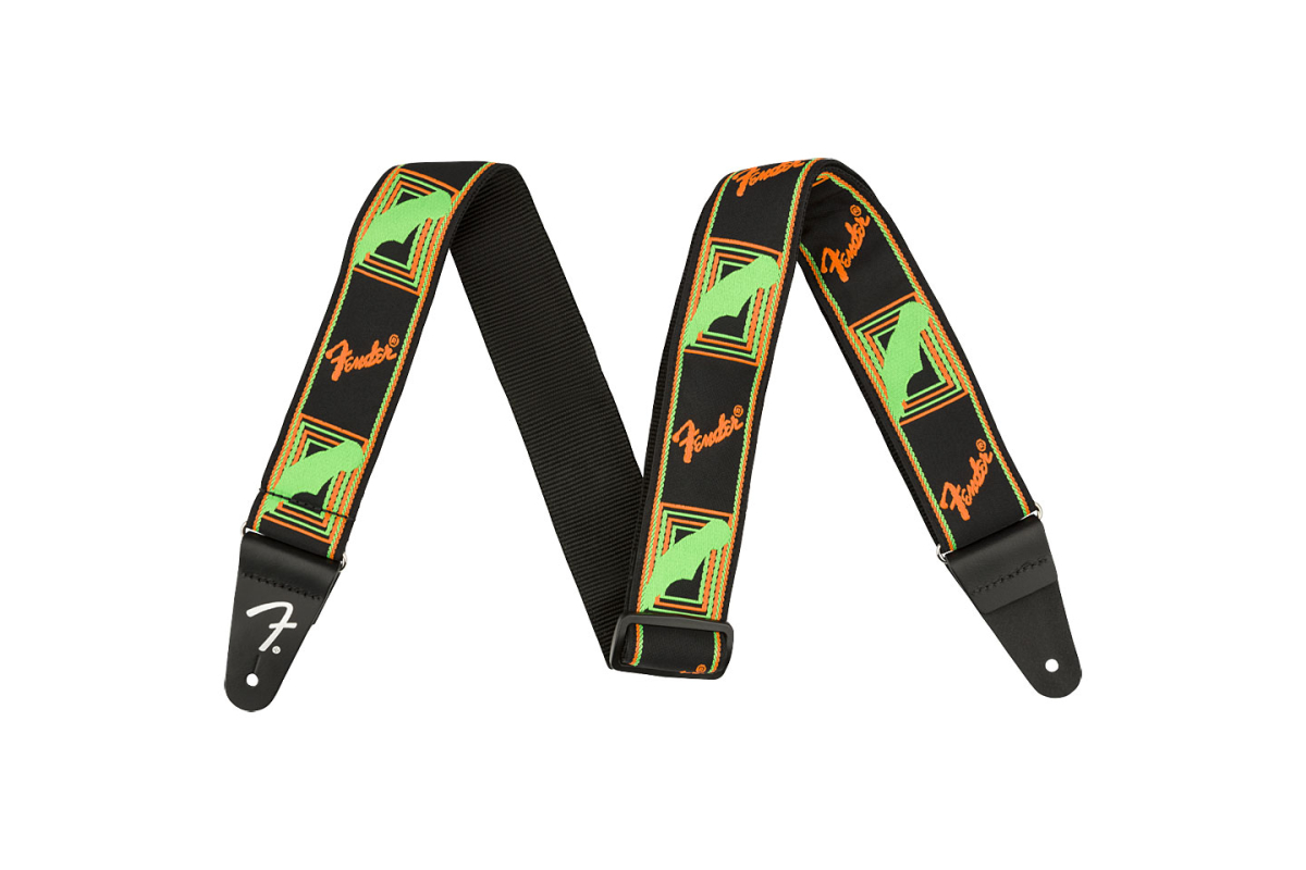 Kytarový popruh FENDER STRAP 2" NEON MONOGRAMMED GREEN ORANGE