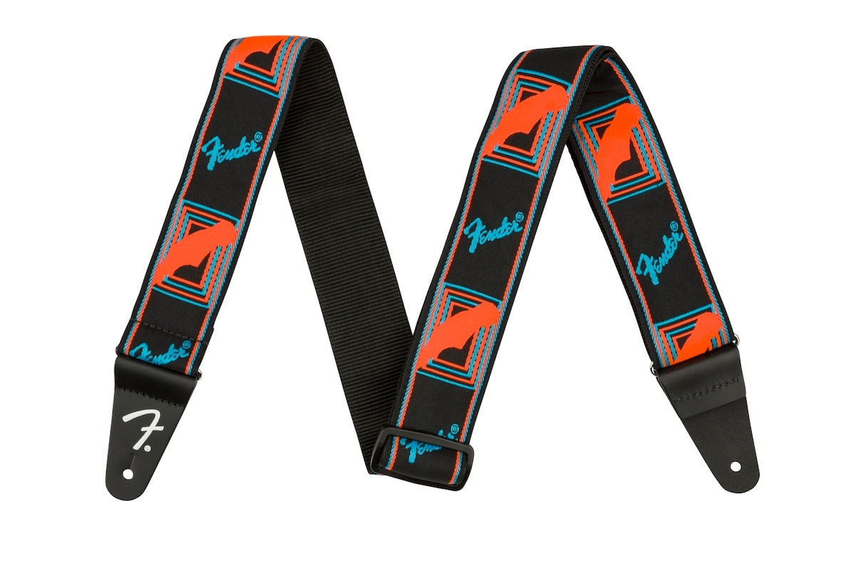 Kytarový popruh FENDER STRAP 2" NEON MONOGRAMMED BLUE ORANGE