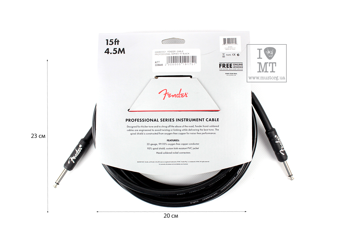 Nástrojový kabel FENDER CABLE PROFESSIONAL SERIES 15' BLACK