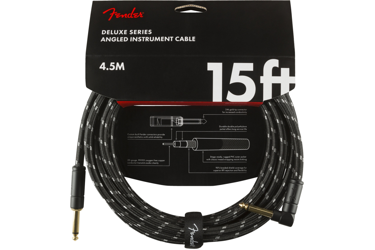 Nástrojový kabel FENDER CABLE DELUXE SERIES 15' ANGLED BLACK TWEED