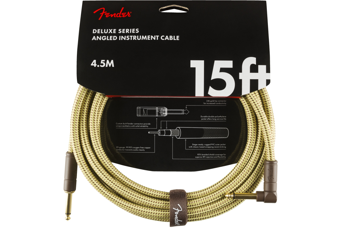 Kabel nástrojový FENDER CABLE DELUXE SERIES 15' ANGLED TWEED