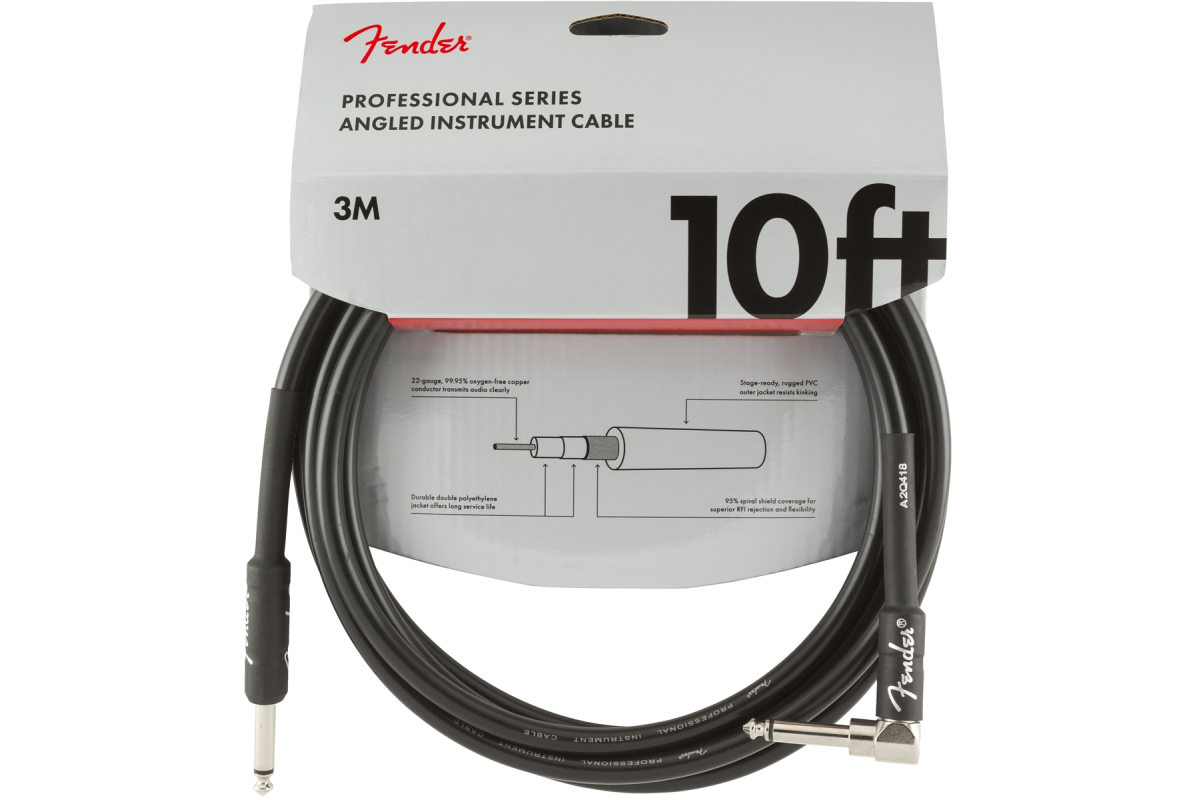 Kabel nástrojový FENDER CABLE PROFESSIONAL SERIES 10' ANGLED BLACK